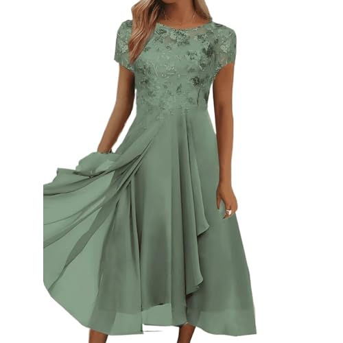 OULIWANGLUO Damen Spitze Chiffon Mid Lang Abendkleid Slim Elegant Hochzeit Cocktailkleid Lang Hochzeitsgast Partykleid Maxi Kleider (Grün2,M) von OULIWANGLUO