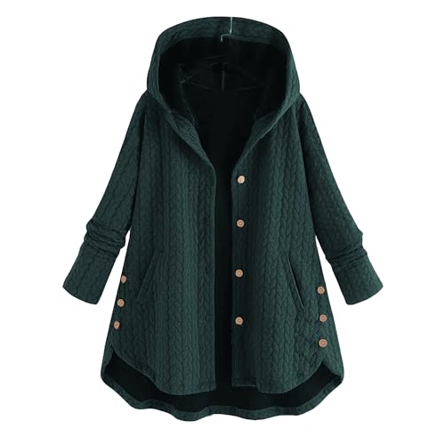 OULIWANGLUO Damen Strickjacke mit Elegant Kapuze Cardigan mit Strick Oversize Mid Lang Strickmantel mit Lässige Lockere für Herbst Winter (Grün,7XL) von OULIWANGLUO