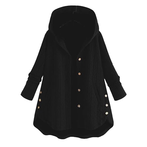 OULIWANGLUO Damen Strickjacke mit Elegant Kapuze Cardigan mit Strick Oversize Mid Lang Strickmantel mit Lässige Lockere für Herbst Winter (Schwarz,7XL) von OULIWANGLUO