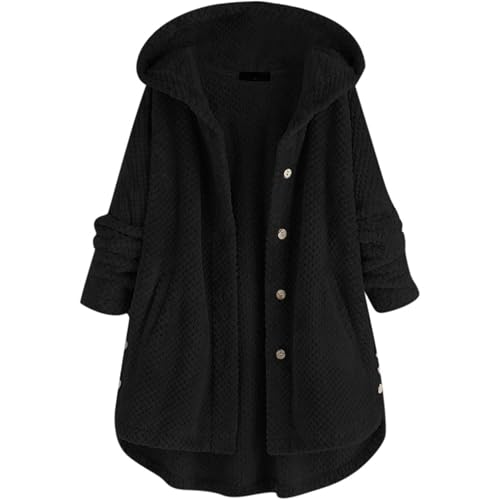 OULIWANGLUO Damen Strickjacke mit Elegant Kapuze Cardigan mit Strick Oversize Mid Lang Strickmantel mit Lässige Lockere für Herbst Winter (Schwarz2,XL) von OULIWANGLUO