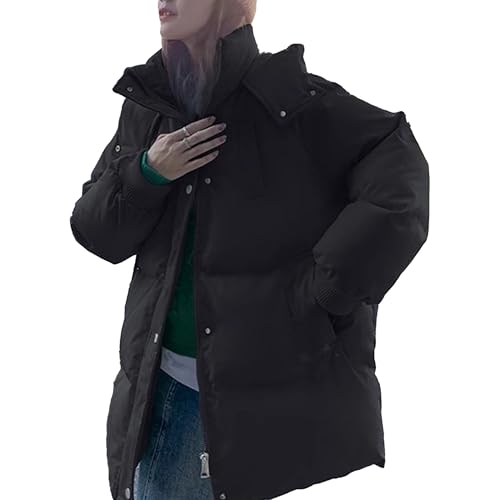 OULIWANGLUO Damen Verdickt Elegant Daunenjacke Lockere Warm Wintermantel Lässige Winterjacke mit Winddicht Wasserdicht (Schwarz,M) von OULIWANGLUO