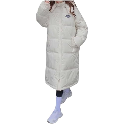 OULIWANGLUO Damen Warmer lang Daunenmantel Winddichter dick Wintermantel mit Kapuze Lockere Baumwolle pufferjacke (Weiß2,S) von OULIWANGLUO