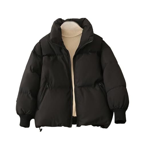 OULIWANGLUO Damen Winterjacke mit Kurze Stehkragen Daunenmantel Mid Lang Lockere steppjacke Lässige Warm übergangsjacke Winterparka Wintermantel (Schwarz,XXL) von OULIWANGLUO