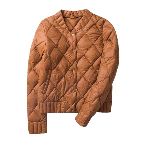 OULIWANGLUO Damen Winterjacke mit Slim Leicht Daunenjacke mit Knöpfen Kurze steppjacke mit Lässige Langarm übergangsjacke Winterparka Wintermantel (Braun,XXL) von OULIWANGLUO