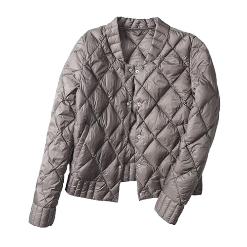 OULIWANGLUO Damen Winterjacke mit Slim Leicht Daunenjacke mit Knöpfen Kurze steppjacke mit Lässige Langarm übergangsjacke Winterparka Wintermantel (Dunkelgrau,XL) von OULIWANGLUO
