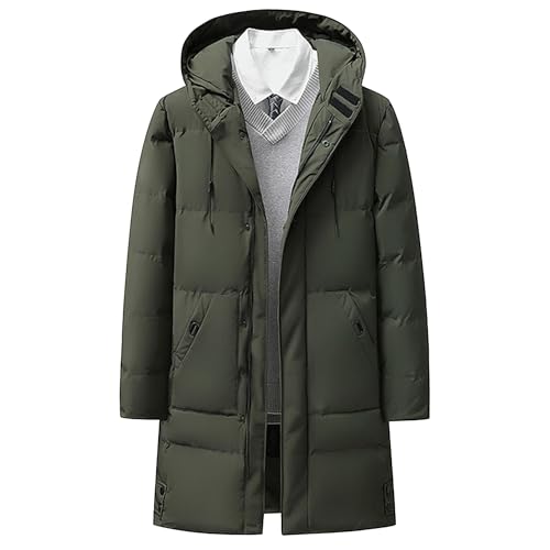 OULIWANGLUO Herren Lässige dick Wintermantel mit Kapuze Mid Lang Warm Daunenmantel Steppmantel Bequeme Daunenjacke (Grün,8XL) von OULIWANGLUO