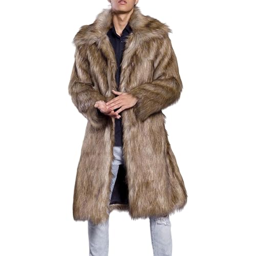 OULIWANGLUO Herren Pelzmantel Winterjacke Lang Kunstpelz Mantel Reverskragen Plüsch Strickjacke Warme Felljacke Pelz Jacke (Braun1,M) von OULIWANGLUO