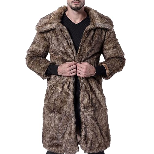 OULIWANGLUO Herren Pelzmantel Winterjacke Lang Kunstpelz Mantel Reverskragen Plüsch Strickjacke Warme Felljacke Pelz Jacke (Grau Braun,XXL) von OULIWANGLUO