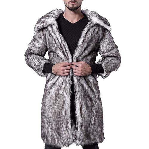OULIWANGLUO Herren Pelzmantel Winterjacke Lang Kunstpelz Mantel Reverskragen Plüsch Strickjacke Warme Felljacke Pelz Jacke (Grau Weiß,4XL) von OULIWANGLUO