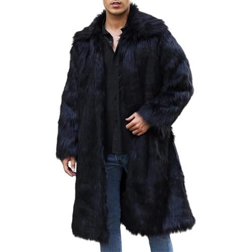 OULIWANGLUO Herren Pelzmantel Winterjacke Lang Kunstpelz Mantel Reverskragen Plüsch Strickjacke Warme Felljacke Pelz Jacke (Schwarz1,XL) von OULIWANGLUO