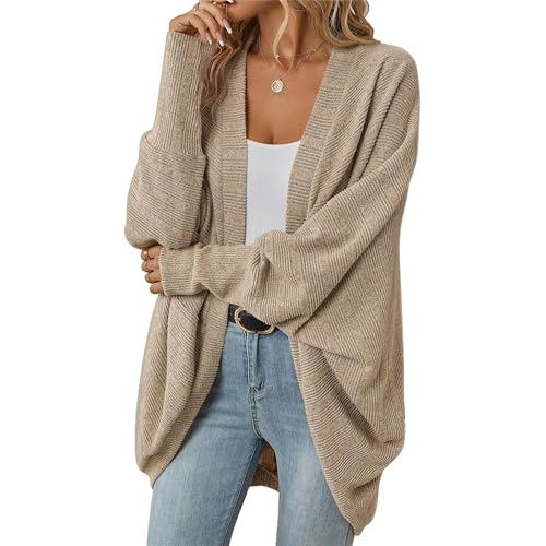 OULIWANGLUO Strickjacke Damen Leichte Strickmantel Kurze Fledermausärmel Cardigan Casual Lockere Strickpullover für Herbst (Khaki,M) von OULIWANGLUO