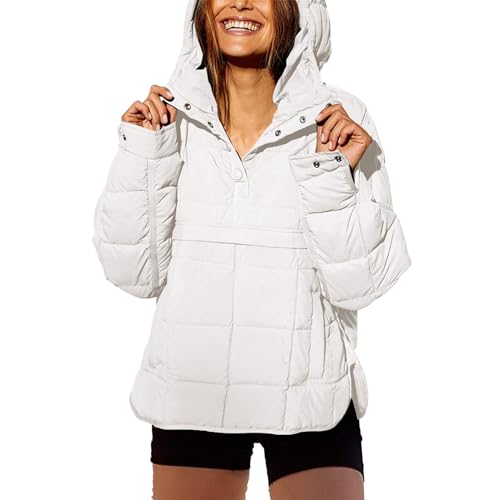 OULIWANGLUO Winterjacke Damen Kapuze Lockere übergangsjacke Leicht Warm steppjacke Kurze Lässige Daunenmantel Wintermantel (Weiß,XXL) von OULIWANGLUO