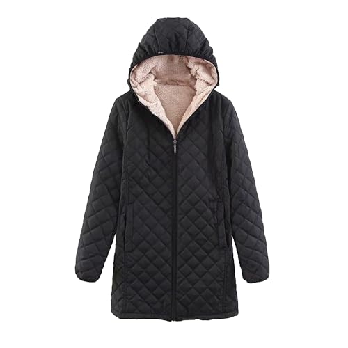 OULIWANGLUO Winterjacke Damen Mid Lang übergangsjacke Leicht Slim steppjacke mit Kapuze Lässige Warm Daunenmantel Wintermantel Winter Langarm Winddicht Outdoorjacke (Schwarz,3XL) von OULIWANGLUO