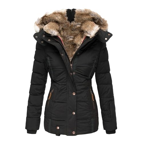 Wintermantel Damen Dicker Gefüttert übergangsjacke Oversize steppjacke Winterparka mit Kapuze Lässige Warm Daunenmantel Winterjacke Winter Langarm Parka Jacke Winddicht Outdoorjacke (Schwarz,3XL) von OULIWANGLUO