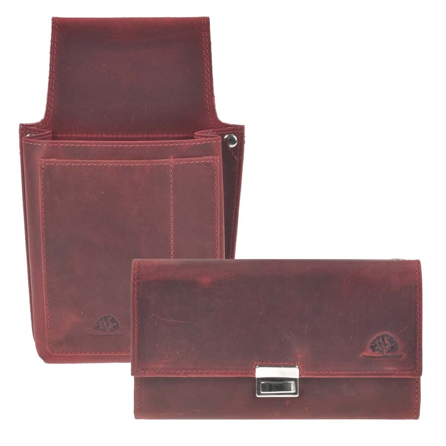 Kellnerbörse und Holster Set Leder Vintage antik 1785 antik rot von Greenburry