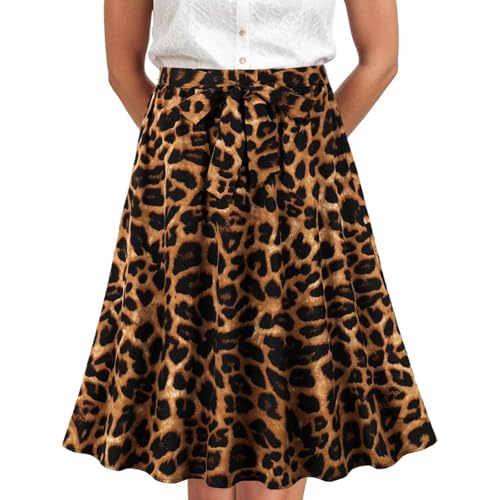 Damen Dirndl Schürze mit Gürte Trachtenrock Damen Knielang Oktoberfest Dirndlschürze Leopardenmuster Trachtenmode Röcke Bayerische Bierfest Faltenrock Midi Stilvolle Trachtenschürze von OUMSHBI