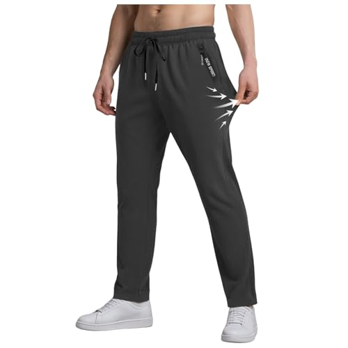 Eisseide Hose Herren Stretch Schnell Trocknende Ice Seide Jogginghose Sommer Sporthose Mit Gummizug Atmungsaktive Freizeithose Aus Eisseide Einfarbig Herrenhose Hose Weitem Bein Dunkelgrau,3XL von OUMSHBI
