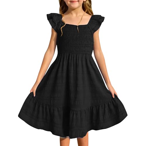 Kleider Kinder Teenager Mädchen Plissee Rückenfrei Mädchenkleider Knielang Streetwear Sommerkleid Mädchen Kinder Rüschenärmel Freizeitkleid A Linie Sommer Kleid 3-14 Jahre Kinderkleider von OUMSHBI