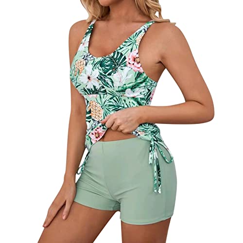 OUMSHBI Damen Tankini Set Zweiteiliger U-Ausschnitt Armellos Blumen Drucken Frauen Sport Schwimmanzug BadeanzüGe Bademode Damen Bauchweg Curvy BrüSte Push Up High Waist Oberteile Shorts Strandmode von OUMSHBI