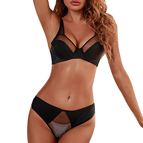 OUMSHBI Dessous Damen Sexy Reizwäsche Set Damen Sexy Dessous Erotisch Slip und BH Hohle Transparent Dessous Sexy Set Strapse Rückenfrei Rosenstickerei Wimpernspitze Ohne Bügel Babydoll Dress von OUMSHBI