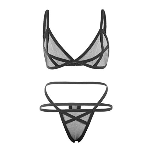 OUMSHBI Dessous Set ReizwäSche Damen V-Ausschnitt Dessous Sexy Set Push Up Netz Durchsichtig UnterwäSche Sexy Set Curvy BH und Tanga Dessous Set mit Spaghetti-TräGer Strapsen Erotische Dessous Frau von OUMSHBI