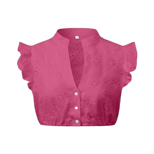 OUMSHBI Dirndl Bluse Damen Weiß Flügelärmel mit Stehkragen - Trachtenbluse Kurzarm für Oktoberfest Karneval Trachten Oberteil Traditionell Dirndlbluse Bayrische Tracht Blusen Damen Rot,XL von OUMSHBI