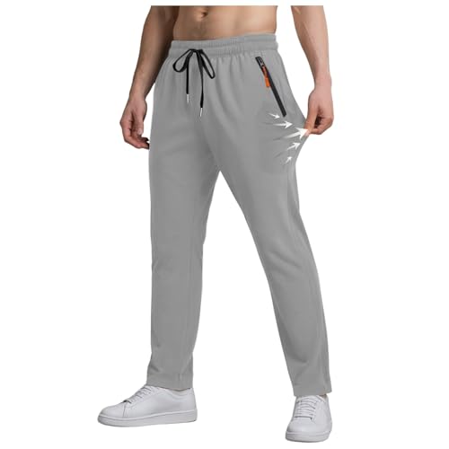 OUMSHBI Eisseide Hose Herren Stretch Schnell Trocknende Ice Seide Jogginghose Sommer Sporthose Mit Gummizug Atmungsaktive Freizeithose Aus Eisseide Einfarbig Herrenhose Hose Weitem Bein Hellgrau,XL von OUMSHBI