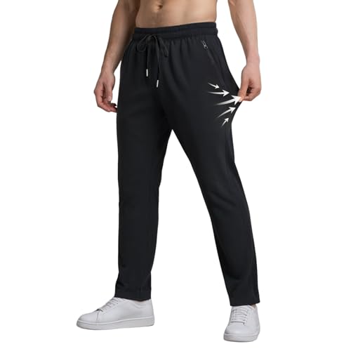 OUMSHBI Eisseide Hose Herren Stretch Schnell Trocknende Ice Seide Jogginghose Sommer Sporthose Mit Gummizug Atmungsaktive Freizeithose Aus Eisseide Einfarbig Herrenhose Hose Weitem Bein Schwarz,M von OUMSHBI