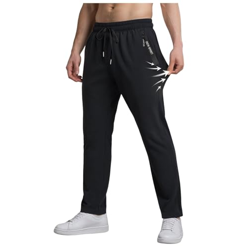 OUMSHBI Eisseide Hose Herren Stretch Schnell Trocknende Ice Seide Jogginghose Sommer Sporthose Mit Gummizug Atmungsaktive Freizeithose Aus Eisseide Einfarbig Herrenhose Hose Weitem Bein Schwarz,M von OUMSHBI