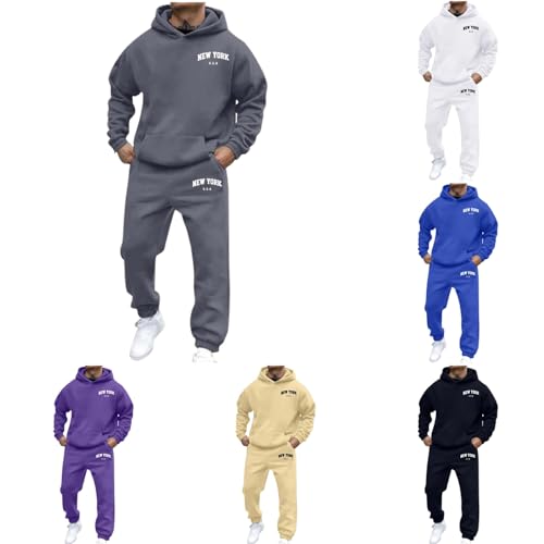 OUMSHBI Jogginganzug Herren Baggy Set Trainingsanzug Hoodie Und Jogginghose Tracksuit Zweiteiler Buchstabenmuster Y2K Hip Hop Sportanzug mit Kängurutasche Bequem Jogger Set Freizeitanzug Hausanzug von OUMSHBI