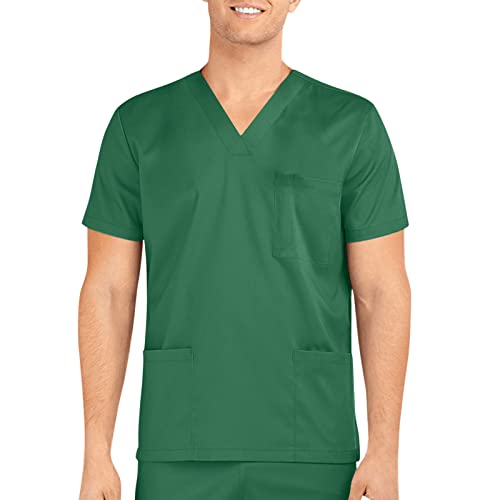 OUMSHBI Kasacks Herren Pflege Günstig Unifarben Kurzarm Laborkittel Altenpflege Schlupfkasack Herren V-Neck Pflege Pullover Arbeitskleidung mit Taschen Pflegebekleidung Pflege Kittel Kasack Männer von OUMSHBI