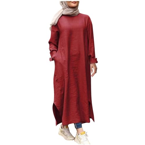 OUMSHBI Muslimische Kleider für Damen Abayas Neckholder Freizeitkleid Gebetskleid für Ramadan Türkisches Kleid Einheitsgröße Rundhals Maxikleid Muslim Kleid Damen Ferace Tesettür Fermuarlı von OUMSHBI
