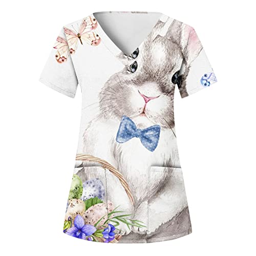 OUMSHBI Schlupfkasack Damen Ostertag Bunte Kasacks Ostertag Krankenschwester Kostüm Berufskleidung Pflege Hosen Damen Kasaks Altenpflege Damen Bunt Krankenschwester Kleidung Osterlicher Polo Shirts von OUMSHBI