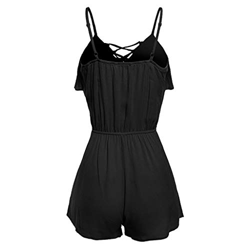 OUMSHBI Sommer Jumpsuit Kurz Damen V-Ausschnitt Unifarben Falten Ärmelloser Latzhosen mit Taschen Locker Casual Playsuit Romper Bequeme Arbeitshose Strandurlaub Einteiler Jumpsuit Overall von OUMSHBI