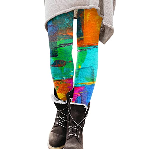 OUMSHBI Strumpfhosen Damen Bunte Drucken Thermo Leggings Weiche Slim Leggings Hose Dicke Winter Warme Fleece-Futter Stretch Strumpfhosen Große Größen Weihnachten Leggings Frauen Strumpfhose von OUMSHBI