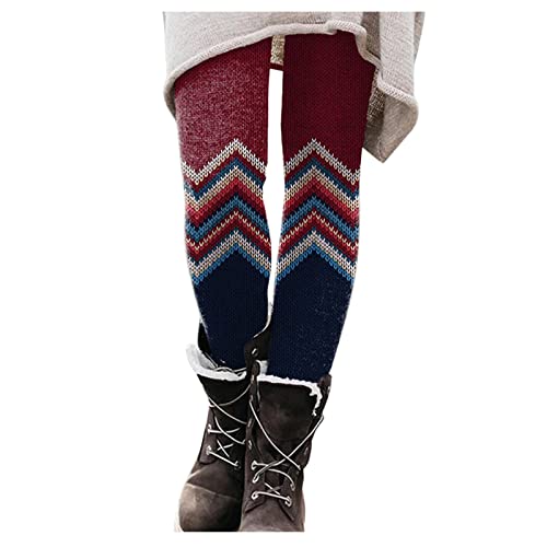 OUMSHBI Strumpfhosen Damen Patchworkfarbe Thermo Leggings Weiche Slim Leggings Hose Dicke Winter Warme Fleece-Futter Stretch Strumpfhosen Große Größen Weihnachten Leggings Frauen Strumpfhose von OUMSHBI