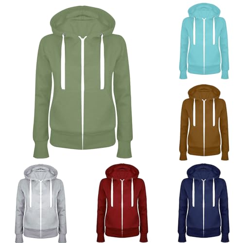 OUMSHBI Sweatjacke Damen Kapuzenjacke Zipper Hoodie mit Kapuze Einfarbig Sweatshirt Jacke Damen Hoody Reißverschluss Sweatjacke Damen Große Größen Sportjacke Leichte Mantel Winter Warm Fleecejacke von OUMSHBI