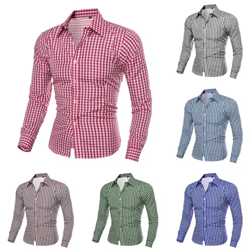 OUMSHBI Trachtenhemd Herren Langarm Oktoberfest Kariertes Trachten Hemden Revers Bayrisches Bierfest Tracht Freizeithemd Slim Fit Herrenhemden Oktoberfest Outfit Männer Trachtenmode Trachtenhemden von OUMSHBI