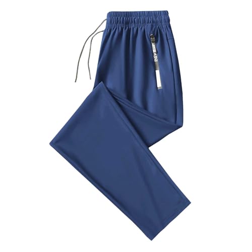 OUMSHBI Unisex Ice Silk Freizeithose Eisseide Jogginghose Stretch Sommer Dünne Ice Seide Hosen mit Kordelzug Atmungsaktive Coole Sporthose für Herren und Damen Leichte Hose Unisex Baggy Blau,3XL von OUMSHBI