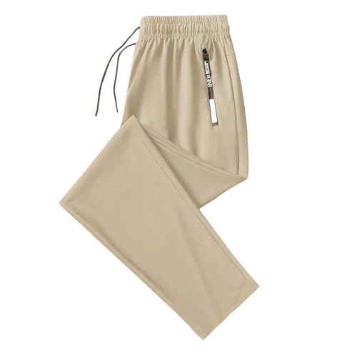 OUMSHBI Unisex Ice Silk Freizeithose Eisseide Jogginghose Stretch Sommer Dünne Ice Seide Hosen mit Kordelzug Atmungsaktive Coole Sporthose für Herren und Damen Leichte Hose Unisex Baggy Khaki,XL von OUMSHBI