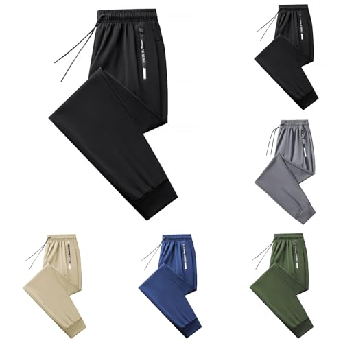 OUMSHBI Unisex Ice Silk Freizeithose Eisseide Jogginghose Stretch Sommer Dünne Ice Seide Hosen mit Kordelzug Atmungsaktive Coole Sporthose für Herren und Damen Leichte Hose Unisex Baggy Schwarz,XL von OUMSHBI