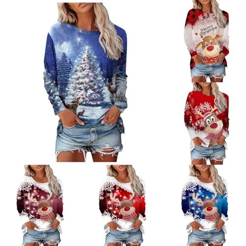 OUMSHBI Weihnachtspulli Weihnachtspullover Damen Sweatshirt Weihnachtspullover Damen Mit Licht Weihnachtspullover Damen 3XL Weihnachtspulli Damen 3XL Angebote des Tages Heute Blitzangebote von OUMSHBI