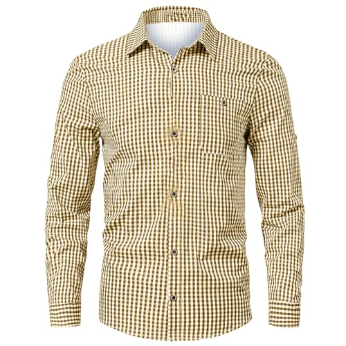 Oktoberfest Herrenhemd Trachtenhemd Kariert Trachten Shirt Button Down Baumwolle Langarm Karohemd mit Brusttasche Slim Fit Freizeithemd Bayern Bavarian Style Hemd Herren Gr. S-3XL von OUMSHBI