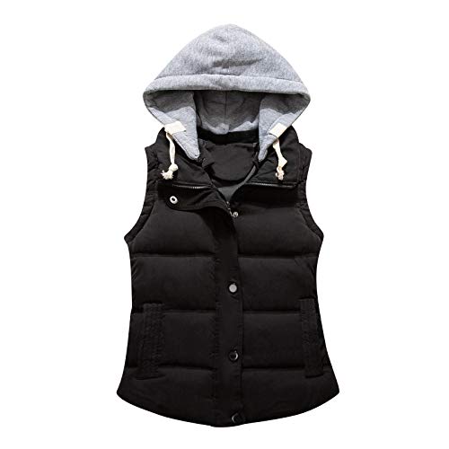 Steppweste Damen mit Kapuze ärmellose Solide Winterweste Damen mit ReißVerschluss Dick Oberbekleidung Outdoor Wintermantel Weste mit Taschen Bequem TäGlich Steppweste Wanderungen Daunenweste von OUMSHBI