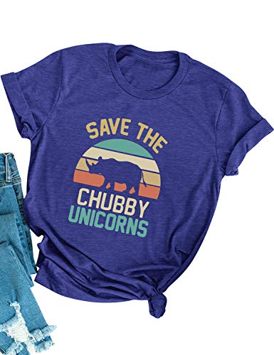 OUNAR Damen Bluse Save The Chubby Unicorns Buchstabe Nashorn Grafikdruck T-Shirt Tiere Tops von OUNAR