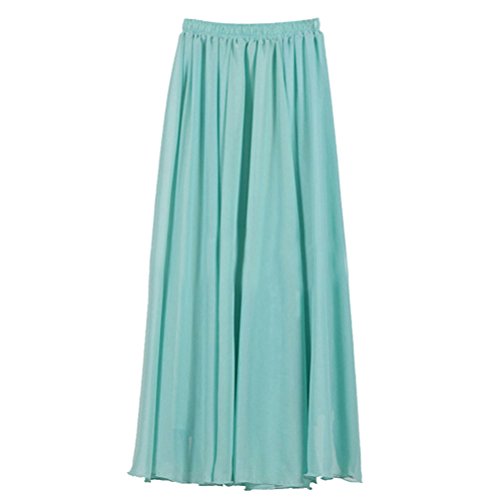 OUNAR Damen Chiffon Doppelschicht Maxi Rock Falten Retro Elastische Taille Lange Länge Rocke von OUNAR