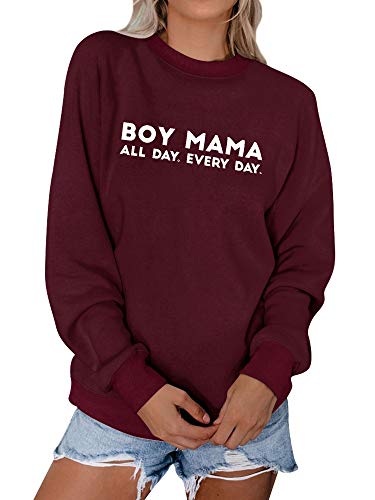 OUNAR Pullover Damen Boy Mama All Day Every Day Brief Drucken Jumper Lustiges Geschenk Sweatshirt Plain Herbst Oben von OUNAR