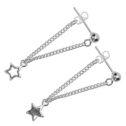 OUNONA 1 Paar Asymmetrische Fünfzackige Ohrringe mit Langen Quasten Silber für Frauen Schicke Sternohrringe für Partys Festivals und Alltag von OUNONA