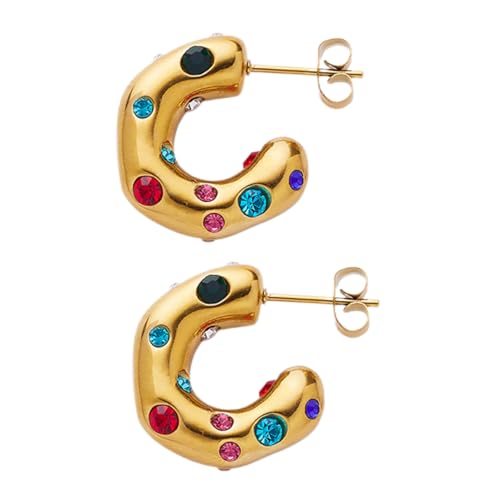 OUNONA 1 Paar Creolen mit Bunten Zirkonia für Damen Leichte Stilvolle Ohrringe im C Design für Partys Hochzeiten und Alltag Hochwertige Langlebige Ohrringe mit Einzigartigen Muster von OUNONA