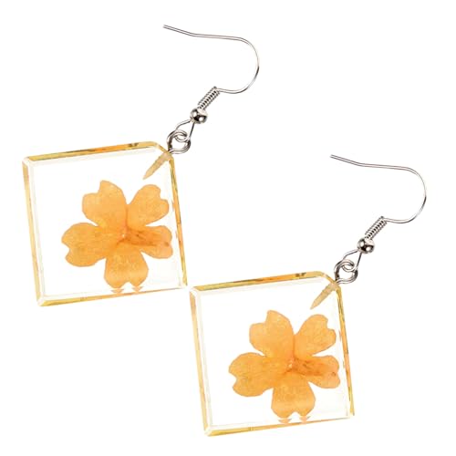 OUNONA 1 Paar Damen Ohrringe mit Trockenblumen Leichte Hängende Ohrringe Resin Schmuckdekoration für Alltag und Besondere Anlässe Gelb von OUNONA